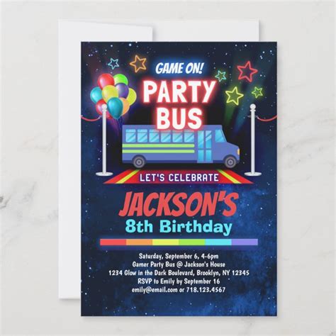 Boys Video Game Party Bus Invitation | Zazzle