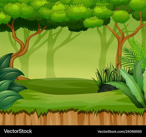 Cartoon forest landscape with plant and trees Vector Image