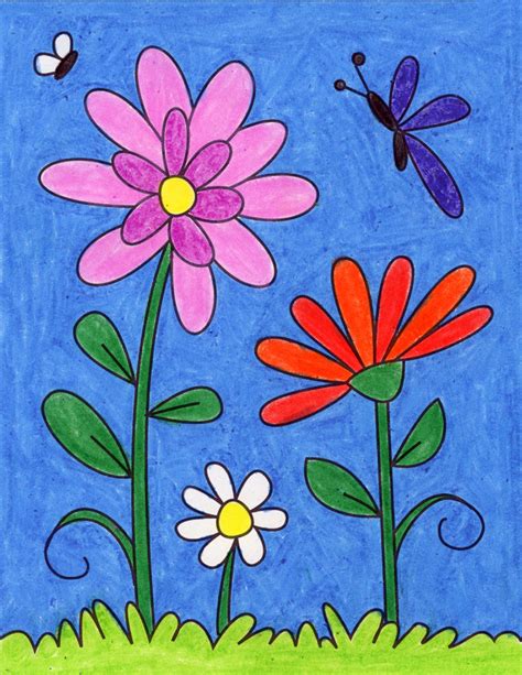 Easy How to Draw Flowers Tutorial and Flowers Coloring Page · Art ...