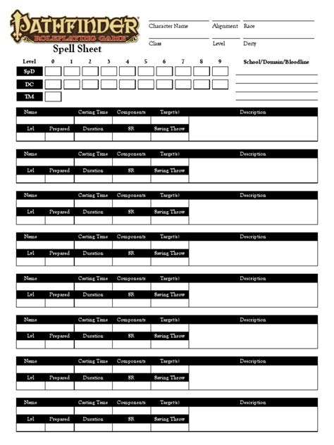 Pathfinder Spell Sheet