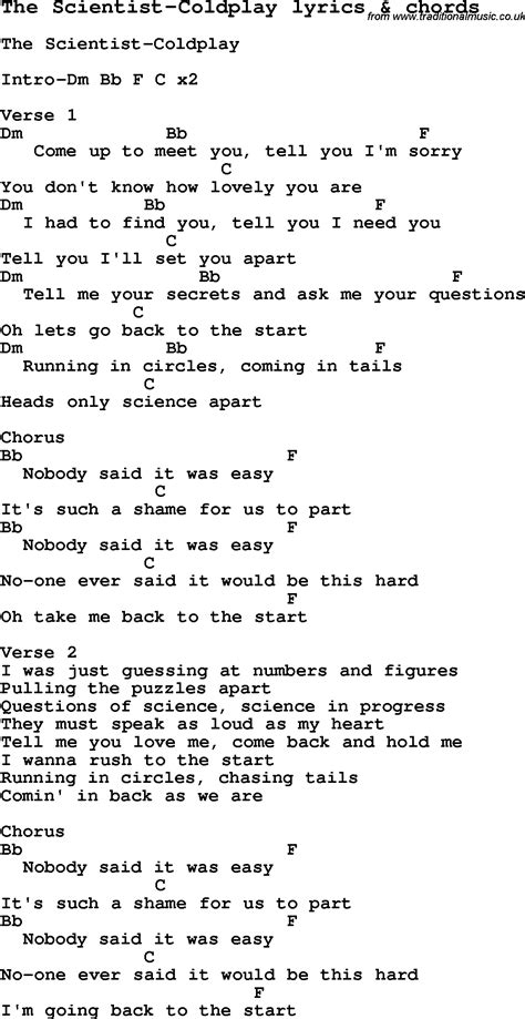 Love Song Lyrics for:The Scientist-Coldplay with chords.