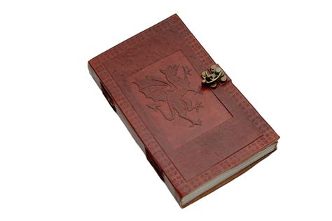 5"x9" DRAGON LEATHER JOURNAL WITH LOCK - Grey Eagle Trader