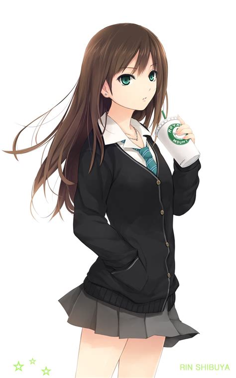 Coffee-Kizoku, green eyes, anime, THE, long hair, brunette, school ...