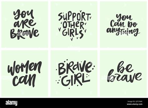 Set of hand-drawn quotes about feminism. Collection of modern lettering ...