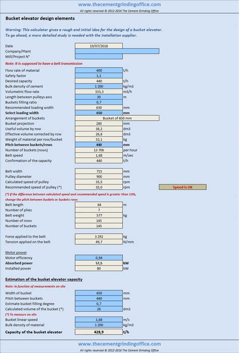 Bucket Elevator Sizing Calculator