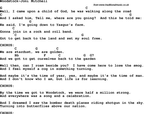 Protest song: Woodstock-Joni Mitchell lyrics and chords"