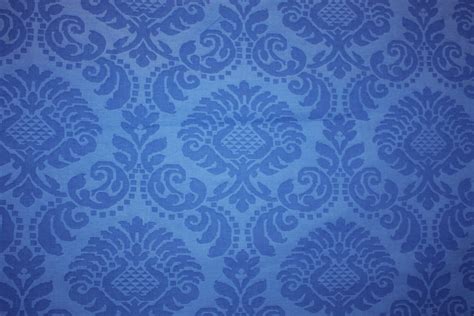 Blue Damask Fabric Artichoke Pattern English Decor Vintage