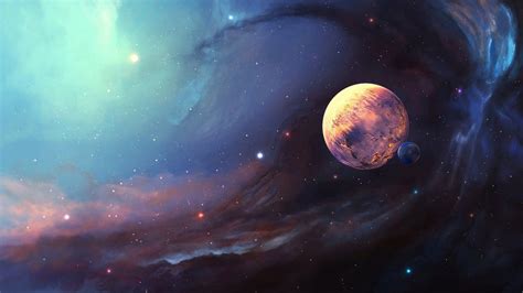 Space Nebula Planet Moon Stars Art wallpaper | 1920x1080 | #9623