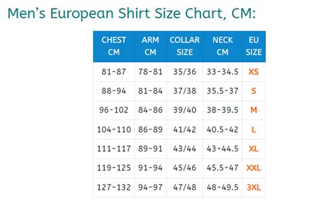 European Shirt Size Chart & Conversion - The International