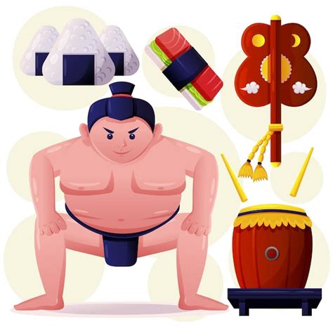 Free Vector | Young fat man in sumo martial and japanese food cartoon ...