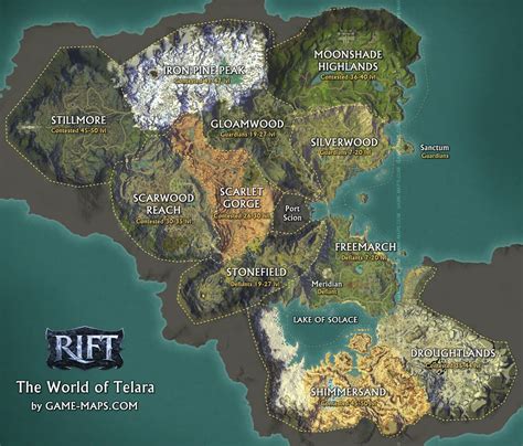 RIFT The World of Telara Map by game-maps.com | Rift, World, Fantasy map