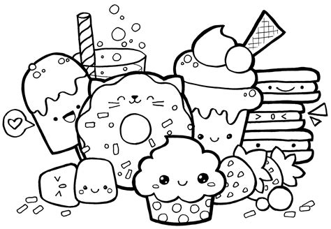 Kawaii Food Doodle Coloring Page - WICOMAIL