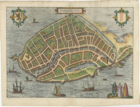 Antique Map of the City of Dordrecht by Braun & Hogenberg (c.1581)