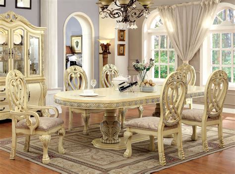 112" Versailles Antique White Formal Dining Table Set