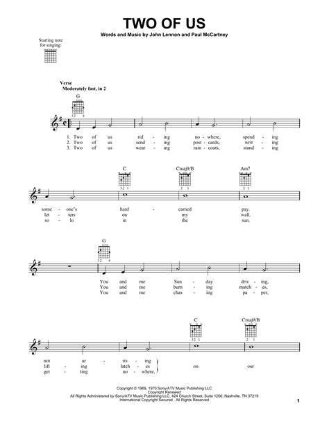 Two Of Us by The Beatles Sheet Music for Easy Guitar at Sheet Music Direct