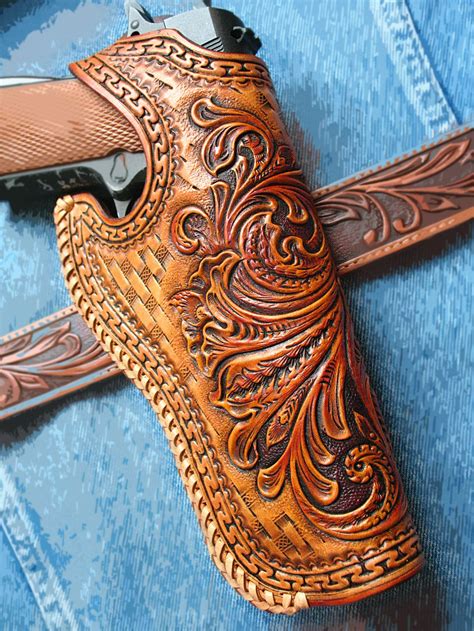 Tooled holster 1911 floral Sheridan | Etsy | Leather holster pattern ...