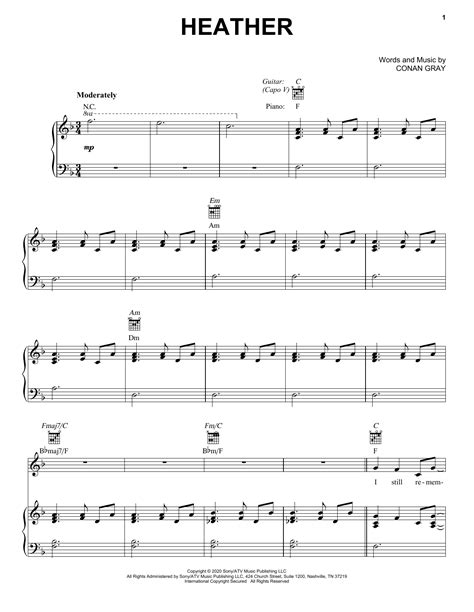 Conan Gray "Heather" Sheet Music Notes | Download Printable PDF Score ...