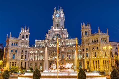 Plaza De Cibeles in Madrid at Night Stock Image - Image of building ...