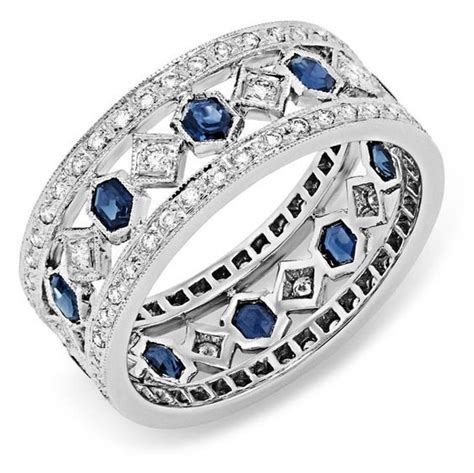 Diamond and Blue Sapphire Ring – Wide Bands – Rings | Blue sapphire ...