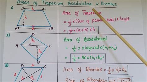 Formulas for Areas of Trapezium, Quadrilateral, and Rhombus ...