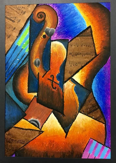 Cubism Instrument Oil Pastel and Collage Art Lesson - Create Art with ME