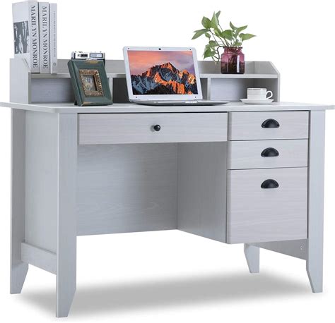 Buy Computer Desk with Drawers and Hutch Shelf, Wood Executive Desk ...