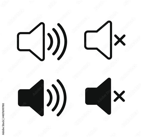 Speaker audio icon set. Volume voice control on off mute symbol. Flat ...