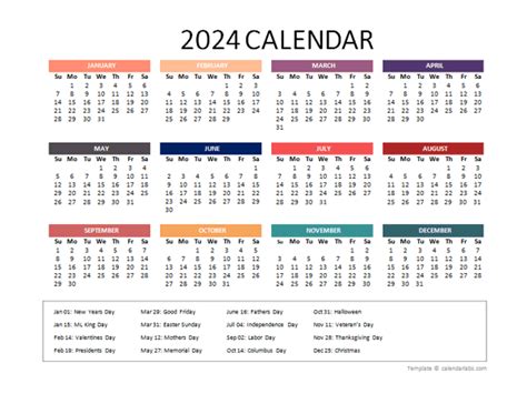 2024 Yearly Powerpoint Calendar Slide - Free Printable Templates