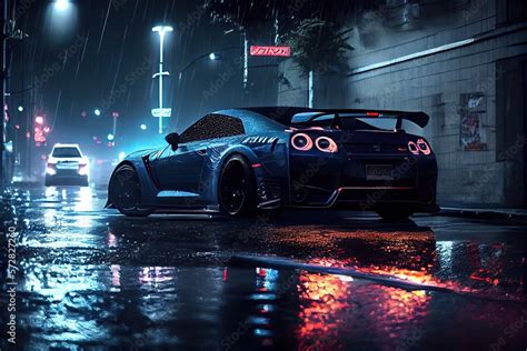 Blue sports car wallpaper, dark, night, rain, Stock Illustration ...