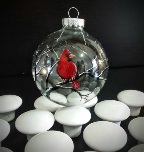 Cardinal Ornament Hand Painted Glass Holiday Christmas Tree | Etsy