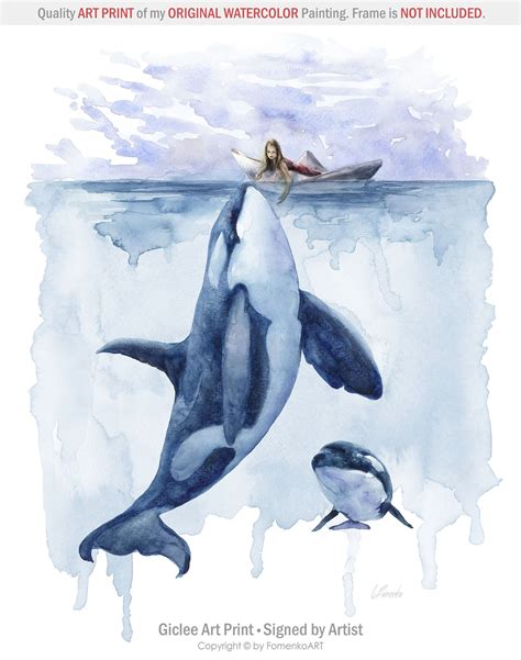 Orca whale wall art print Watercolor painting Killer whale gift Ocean ...