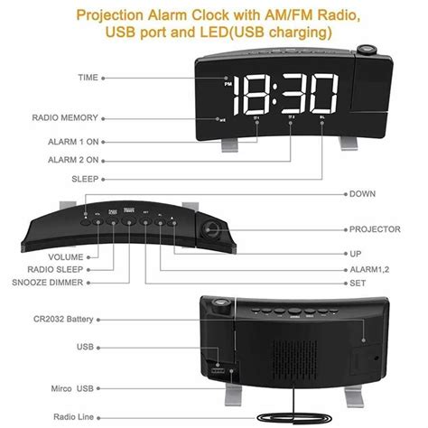 Clock Multifuctional Projection FM Radio Alarm Clock With USB Charging ...