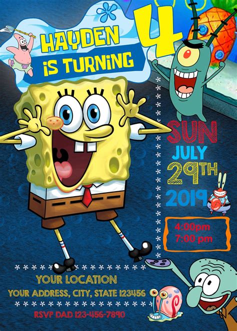 Spongebob Squarepants Birthday Invitation 2. PRINTABLE DIGITAL FILE ...