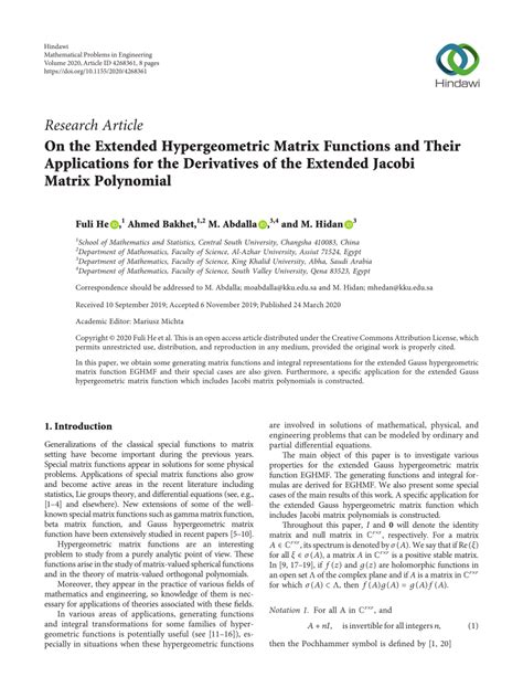 (PDF) On the Extended Hypergeometric Matrix Functions and Their ...