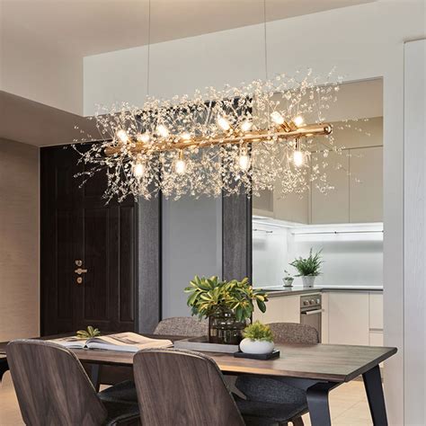 Modern LED Crystal Pendant Light Horizontal Chandelier Living Room ...