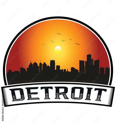 Detroit Michigan USA Skyline Sunset Travel Souvenir Sticker Logo Badge ...