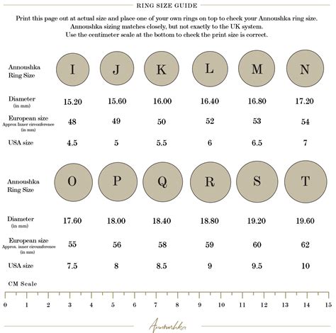 Womens Ring Size Chart Printable