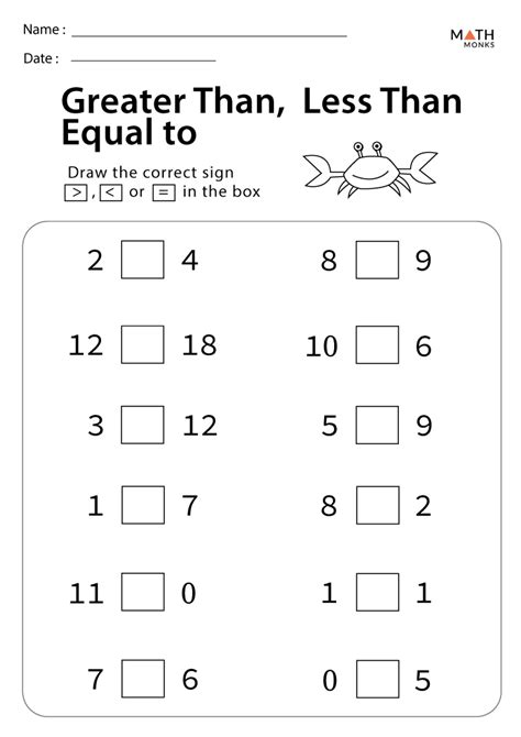 Greater Than Less Than Equal Worksheets