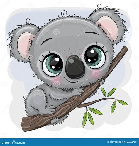 Cartoon Koala is Sitting on a Tree Stock Vector - Illustration of happy ...