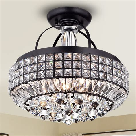 Pamarin Round Crystal Antique Black Semi-Flush Mount Ceiling Light ...