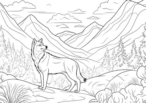 Wolf in the mountain - Wolf Coloring Pages for adults