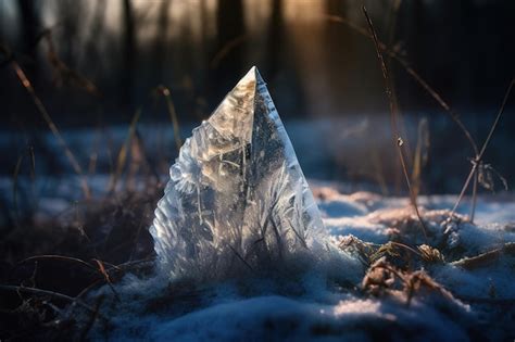 Premium AI Image | A frozen ice cone sits in the snow.