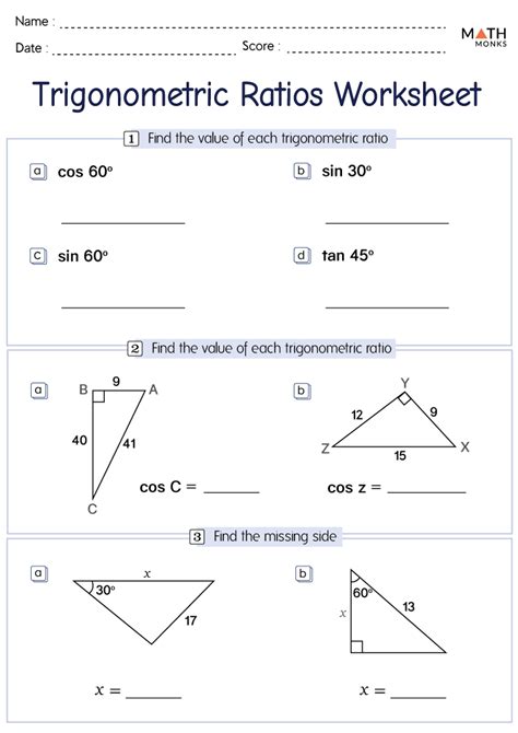 Trigonometry Ratios Practice Sheets