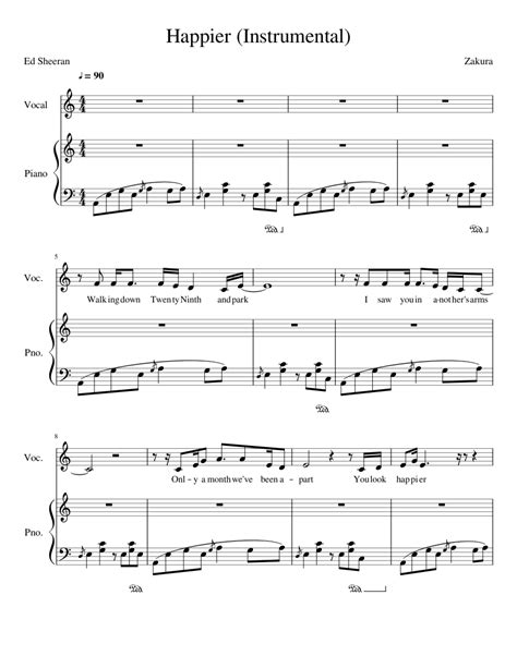 Ed Sheeran - Happier (Instrumental w/ vocals) sheet music for Piano ...