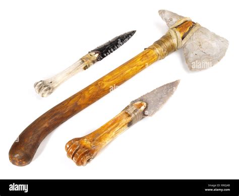 Stone Age Tools on white Background Stock Photo - Alamy