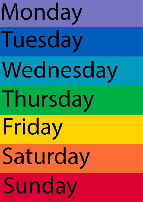 Days Of The Week Chart Free Printable