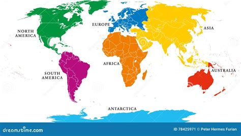 Zeven Continentenkaart Met Nationale Grenzen Vector Illustratie ...