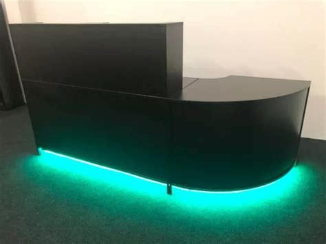 RECEPTION DESK BLACK Led Lights Office Desk Computer Table Receptionist ...