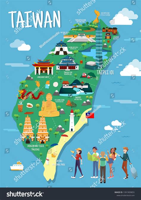 Map Taiwan Attractions Vector Illustration Stock Vector (Royalty Free ...