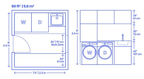 Galley Two Row Laundry Room - Three Unit Layout Dimensions & Drawings ...